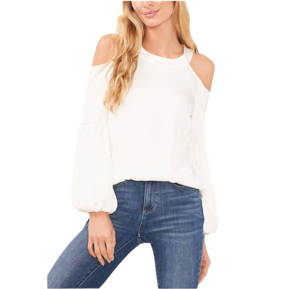CeCe Dazzling Charm Women’s Cold Shoulder Blouse New Ivory Medium NWT - Picture 1 of 8